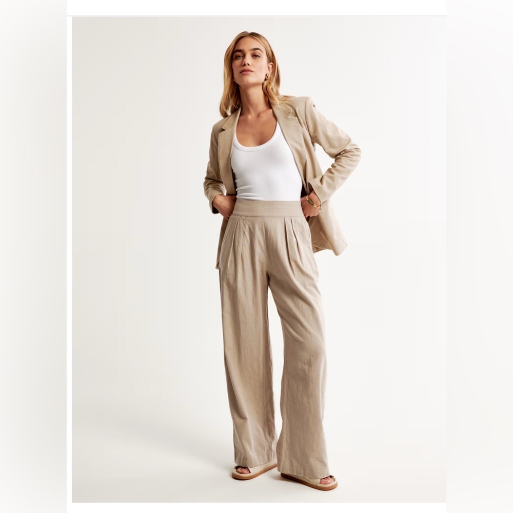 BLACK Abercrombie & Fitch Ultra-Wide Leg Linen Blend Pants